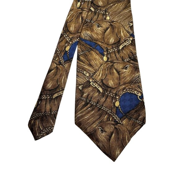 Field & Stream Brown & Blue Dog Print Silk Necktie - Picture 4 of 6